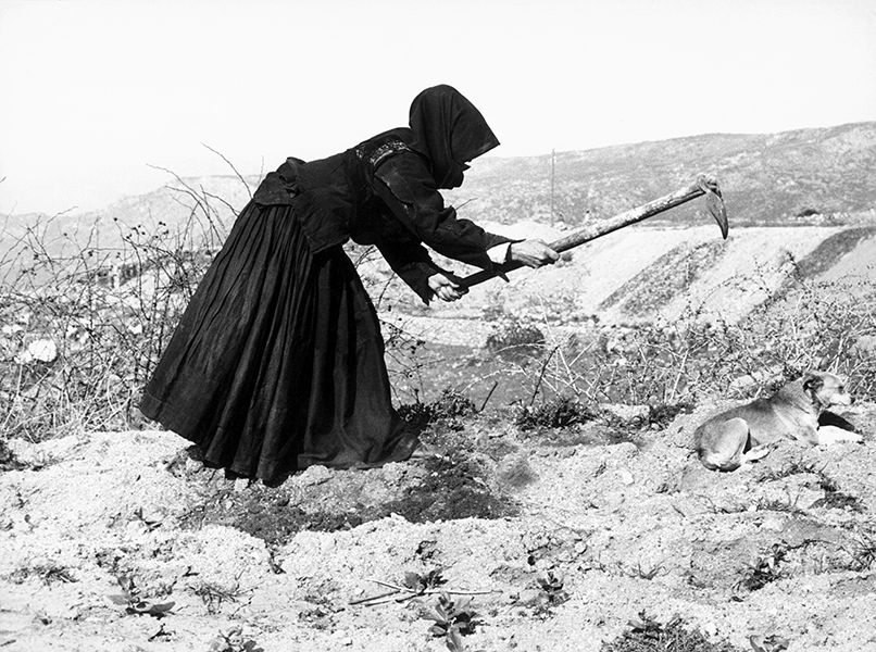 Orgosolo. Woman working in a field, 1960